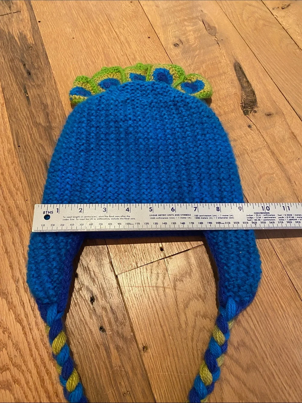 Peacock Alpaca Blend Knit Crochet Hat Made in Peru Blue Green